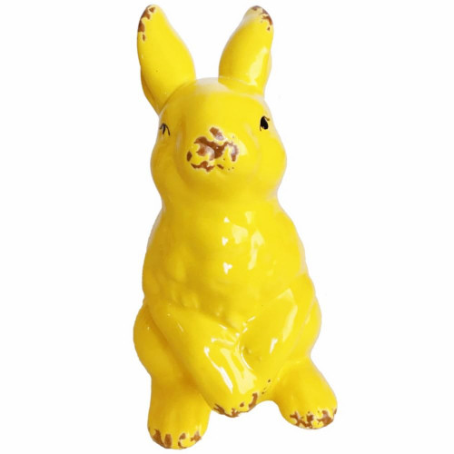 Ceramic Bunny Figurines Decorations Porcelain Bunny Rabbits Home Decor Easter Rabbit Statues Decor Bunny Figurines Ornament Gift (Yellow)