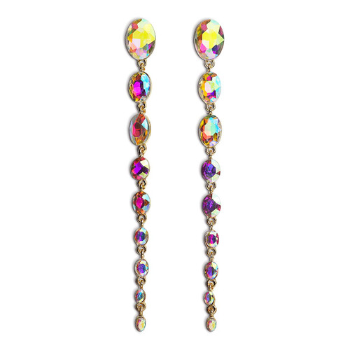 Long Crystal Beaded Tassel Teardrop Dangle Chain Earrings for Women - Big Boho Extravagant Sparkly Rhinestone Linear Earring Dangling Bridal Wedding Prom Costume Jewelry, Stainless Steel,