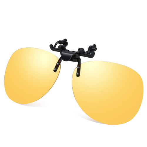 Yellow Night Vision Glasses Polarized Clip On Flip up Sunglasses UV-400 Night Driving for Prescription Glasses Cycling Travelling Tanning