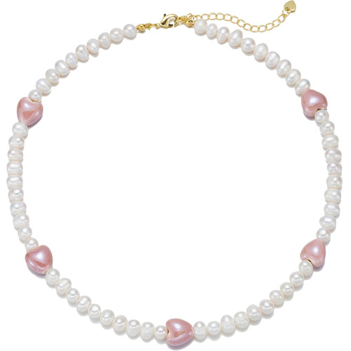 Handmade Freshwater Pearl Heart Beaded Choker Necklaces for Women, Colorful Summer Beach Natural Pearl Shell Necklaces, Cute Y2K VSCO 18K Gold Plated Preppy Jewelry Gift for teen girls