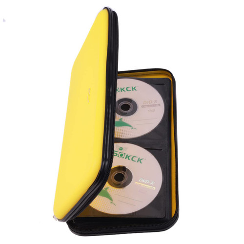 CD DVD Case, 72 Capacity Heavy Duty Wallet, DVD CD Case Holder for Car, Hard Shell Sturdy case, CD Disk Holder, DVD disc Binder, Booklet, Protective Blu-ray Wallet (72 Capacity,Yellow)