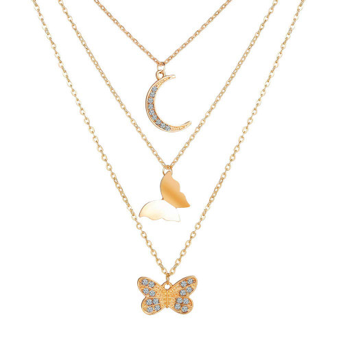 Layered Butterfly Necklace Pendant Handmade 18k Gold Plated Dainty Gold Choker Moon Layering Long Necklace for Women Teen Girls Layered Butterfly Necklace Pendant Handmade 18k Gold Plated Dainty Gold Choker Moon Layering Long Necklace for Women Teen Girls