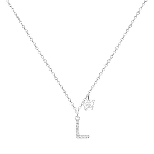 Silver Dainty Initial Necklace Butterfly Pendant Necklace, 14K Gold Plated Cubic Zirconia Letter L Dainty Necklaces Jewelry Birthday Gifts for Women Girls Silver Dainty Initial Necklace Butterfly Pendant Necklace, 14K Gold Plated Cubic Zirconia Letter L Dainty Necklaces Jewelry Birthday Gifts for Women Girls
