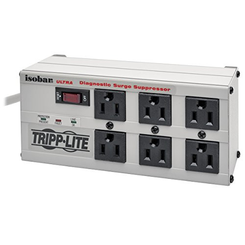 Tripp Lite Isobar 6 Outlet Surge Protector Power Strip, 6ft Cord, Right-Angle Plug, Metal, Lifetime Limited Warranty & $50,000 INSURANCE (ISOBAR6ULTRA) Tripp Lite Isobar 6 Outlet Surge Protector Power Strip, 6ft Cord, Right-Angle Plug, Metal, Lifetime Limited Warranty & $50,000 INSURANCE (ISOBAR6ULTRA)