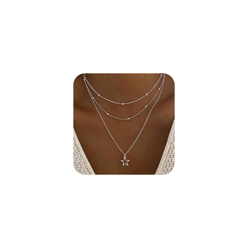 Boho Layered Star Choker Necklace Silver Star Pendant Necklace Layering Satellite Chain Necklace Outline Star Necklace Chain Jewelry for Women and Girls Boho Layered Star Choker Necklace Silver Star Pendant Necklace Layering Satellite Chain Necklace Outline Star Necklace Chain Jewelry for Women and Girls