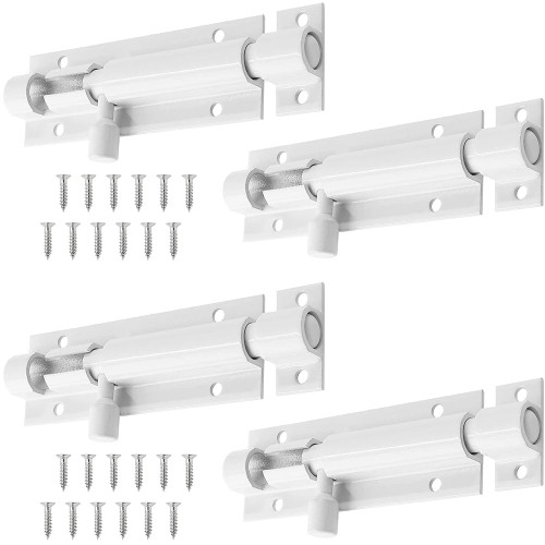 4 Pack 3 Inch Barrel Bolt Lock, Heavy Duty Slide Latch Lock, Security Sliding Latch Lock, Door Latch Lock Slide Bolt, White