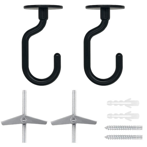 2 Sets Large Swag Ceiling Hooks Heavy Duty Swag Hook with Hardware for Hanging Plants Ceiling Installation Cavity Wall Fixing (2 Sets Black)