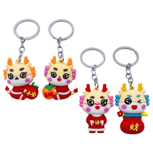 4pcs Chinese Dragon Keychain 2024 New Year Key Ring Feng Shui Amulet Dragon Figurines Charm Chinese Zodiac Keyring Lucky Key Holder Car Handbag Pendant For Spring Festival Gifts