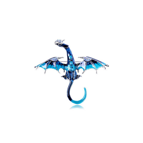 Enamel Dragon Brooch Vintage Punk Dragon Animal Brooch Domineering Flying Dragon Brooch Personality Clothing Hat Bag Accessories for Men and Women (Blue)