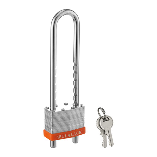 Padlock with Key, 2 inch Wide Laminated Steel Keyed Padlock with Adjustable Shackle, Long Shackle Pad Lock with 2 Keys