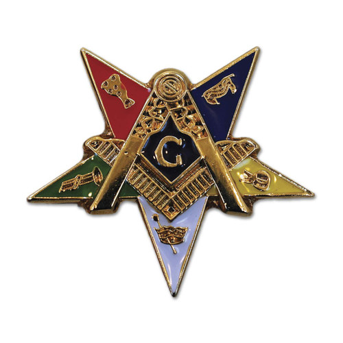 Order of The Eastern Star Patron Masonic Lapel Pin - [Gold & Blue][1'' Tall]