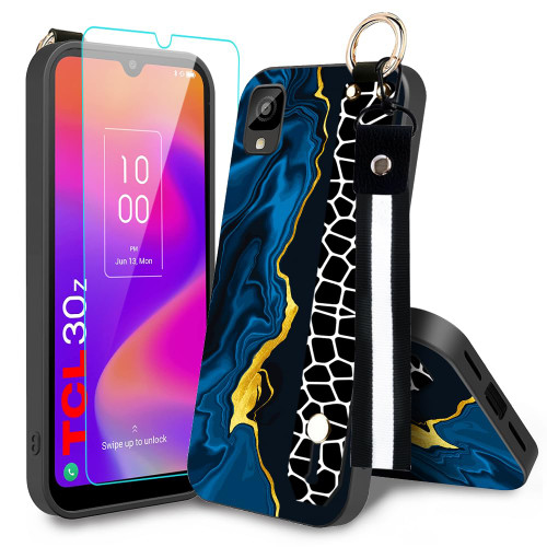 Case for TCL 30Z (T602DL), TCL 30 LE Phone Case,Fashion Marble Pattern Wrist Strap Stand Case with Tempered Glass Screen Protector Wristband Case for Alcatel TCL 30Z 30 Z 30LE 4G LTE - Mirage Case for TCL 30Z (T602DL), TCL 30 LE Phone Case,Fashion Marble Pattern Wrist Strap Stand Case with Tempered Glass Screen Protector Wristband Case for Alcatel TCL 30Z 30 Z 30LE 4G LTE - Mirage