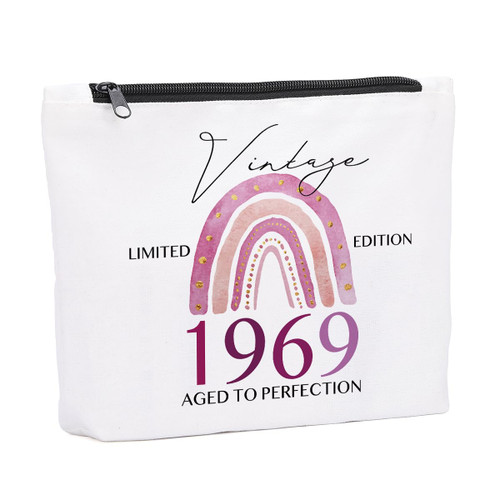 55th Birthday Gifts for Women, 55th Birthday Boho Rainbow Decorations Cosmetic Bag Present, 55 Year Old Birthday Gift Ideas for Sisters, Friend, Coworker, Grandma, Mom, 1969 Limited Edition Makeup Bag