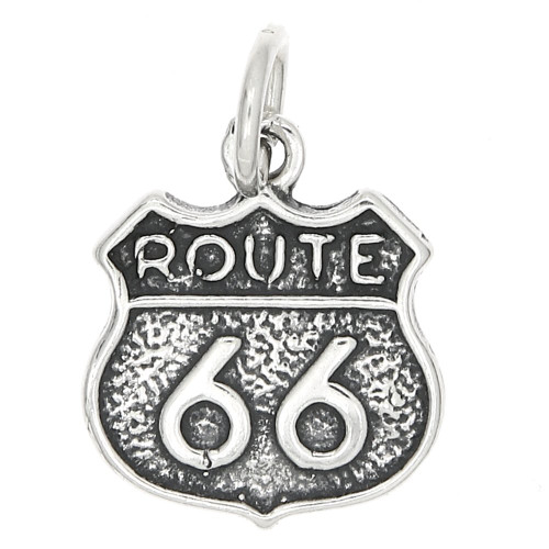 Sterling Silver Oxidized Flat One Sided Route 66 Charm