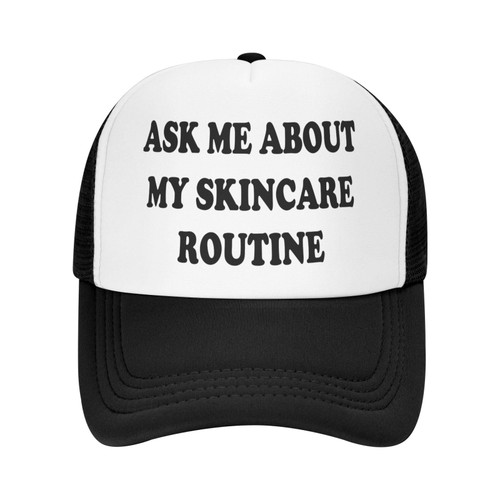 Ask-Me-About My-Skincare- Hat for Men Adjustable Washed Cotton Funny Baseball Cap Trucker Hat Black