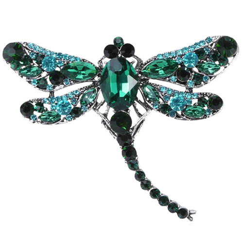 Fashion Enamel Rhinestone Pink Red Dragonfly Brooches Pins Cute Crystal Animal Insect Lapel Pin Brooch Costume Decorate Jewelry for Women Girl (Green)