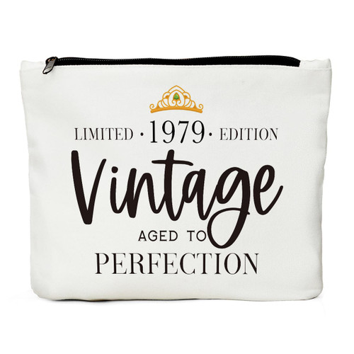 45th Birthday Gifts for Women, 45th Birthday Decorations Present for Women - 45 Year Old Birthday Gift Ideas for Wife, Sister, Friends, Coworker, Aunt 1979 Vintage Aged to Perfection Makeup Bag