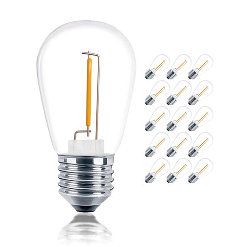 S14 Outdoor String Lights Bulbs, Shatterproof & Waterproof 1Watt LED Edison Light Bulbs 11W Equivalent, 2200K Warm White, E26 Medium Base,15Pack