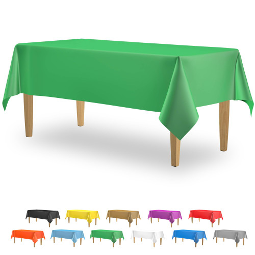 5 Pack Premium Green Plastic Tablecloth - 108 x 54 in. Disposable Rectangle Plastic Table Cloth - Decorative Rectangle Table Cover Smooth Tablecloth - Disposable Table Cloths For Parties, Weddings.