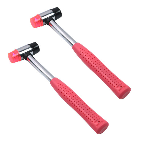 2 PCS Double-Faced Soft Hammer Mallet,Rubber Mallet,Double Head Plastic and Rubber Hammer for Jewelry, Leather Crafts, Wood, Home Decoration Installation,25 mm,Pink with Black Head
