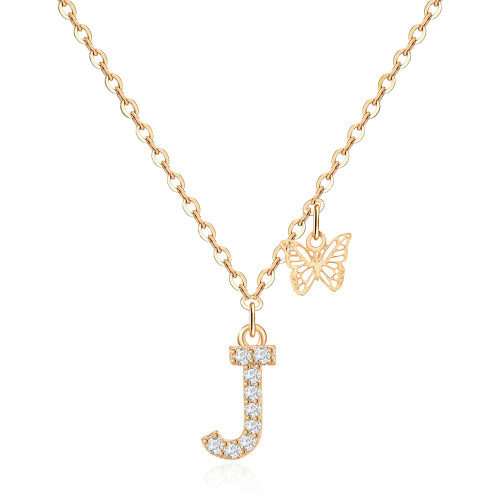 Dainty Butterfly Initial Necklace for Women, 14K Gold Plated Cubic Zirconia Letter Pendant Necklace, Delicate Everyday Necklace for Women Minimalist Personalized Jewelry