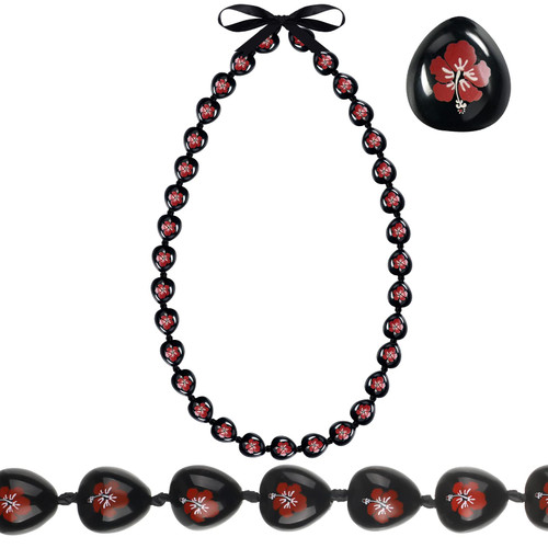 Graduation Kukui Nuts Lei Necklace 37 Inch Class of 2024 Graduation Gift Chunky Acrylic Hawaiian Necklace with Ribbon Bow Closure for Women Men Kid(Red Flower)