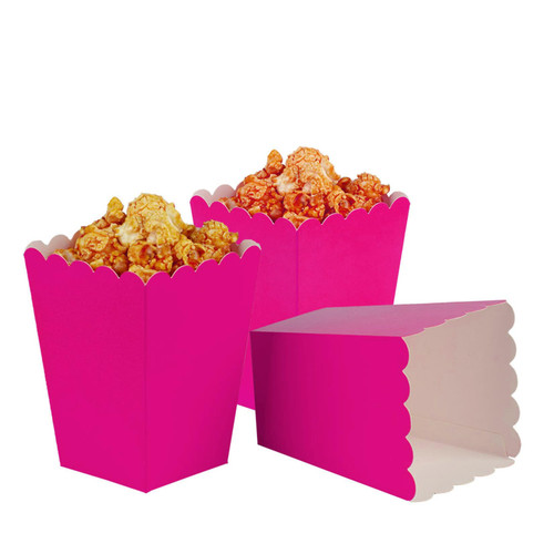 Hot Pink Popcorn Boxes Mini Paper Popcorn Box Cardboard Popcorn Container for Party, Pack of 24