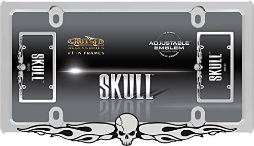 Cruiser Accessories Skull & Flame License Plate Frame w/Adjustable Emblem (Chrome) Cruiser Accessories Skull & Flame License Plate Frame w/Adjustable Emblem (Chrome)