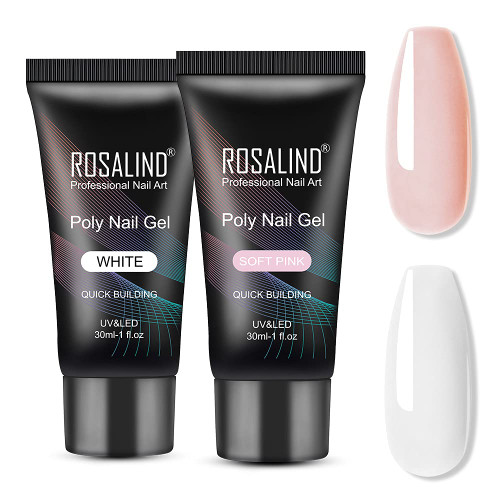 Soft Pink&White Poly Extension Gel for Nails, 2 PCS 30ml White Poly Nail Gel Light Pink Poly Builder for Nail Gel Acrylic Extension, Poly Nail Colors in Tube for Gel Nail Extension