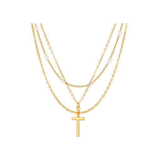 Layered Pearl Necklaces for Women Girls Faux Pearl Butterfly Heart Choker 14K Gold Cross Pendant Necklaces Adjustable Bohemian Choker Necklaces Dainty Jewelry Gifts (A)