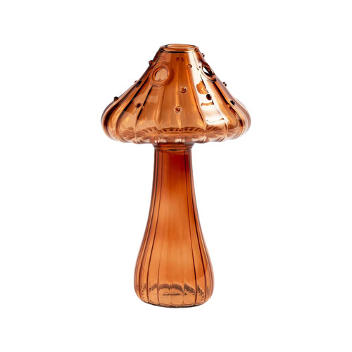 Browm Mushroom Shaped Vase for Flowers Creative Mushroom Glass Bud Vases Clear Hydroponic Flower Pots Coloured Flower Vase Plant Containers Mushroom Decor for Wedding Home Office Desktop