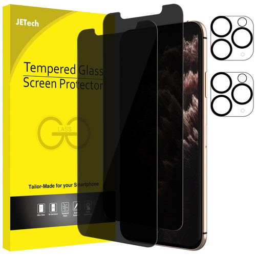 Privacy Screen Protector for iPhone 11 Pro Max 6.5-Inch with Camera Lens Protector, Anti Spy Tempered Glass Film, 2-Pack Each