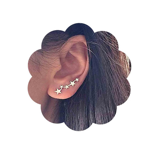 Boho Stars Ear Cuff Earrings Gold Tiny Stars Crawler Climber Earrings Five Stars Cuff Wrap Studs Earrings Cluster Star Earrings Vintage Statement Earrings Jewelry for Women and Girls(Gold)