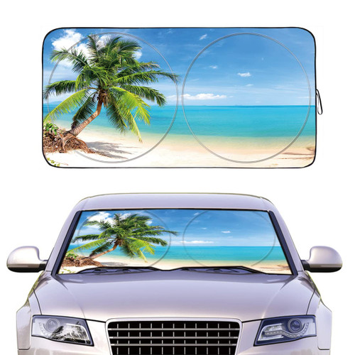 Windshield Sun Shade, Car Front Window Shades Cute Sunshade Windshield Cover Sun Visor Shield Block Automotive Interior Protector Blocks UV Rays for Car Pickup Truck SUV (Palm Tree, L)
