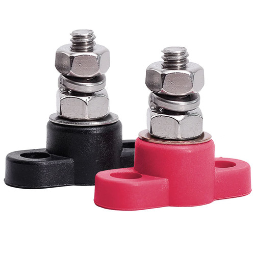 5/16" Single Stud Battery Junction Posts Block, Heavy Duty Power and Ground Junction Block Power Distribution Studs Terminal Kit, Pack of 2 (Red and Black)