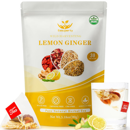 - Lemon Ginger Tea, Organic Lemon Ginger Herbal Tea, Tangy Lemon, Spicy Ginger, Naturally Caffeine Free (30 Bags) - Lemon Ginger Tea, Organic Lemon Ginger Herbal Tea, Tangy Lemon, Spicy Ginger, Naturally Caffeine Free (30 Bags)