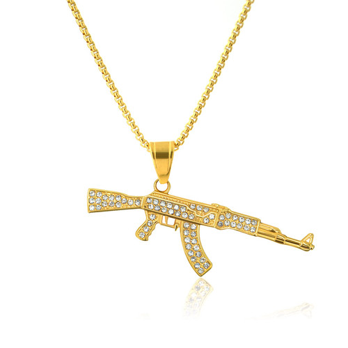 gun necklace -gun chain Fashion Men's Jewelry Hip Hop Titanium Stainless Steel ak47 necklace,with 24 Chain (gold) gun necklace -gun chain Fashion Men's Jewelry Hip Hop Titanium Stainless Steel ak47 necklace,with 24 Chain (gold)