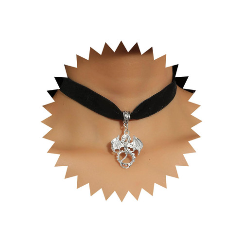 Vintage Black Velvet Choker Necklace Silver Dragon Pendant Necklace Gothic Velvet Dragon Necklace Black Suede Collar Necklace Jewelry for Women and Girls Vintage Black Velvet Choker Necklace Silver Dragon Pendant Necklace Gothic Velvet Dragon Necklace Black Suede Collar Necklace Jewelry for Women and Girls