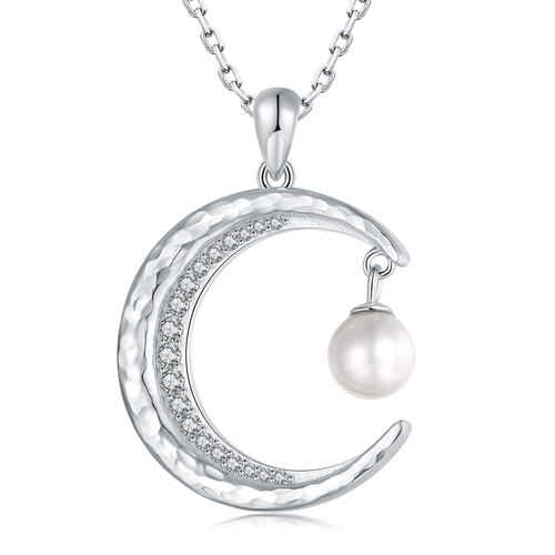 925 Sterling-Silver Pearl Moon Necklaces for Women - Hammered White Crecent Half Moon Pendant With Pearl Sparkling Waning Crescent Jewelry Gifts for Wife Women Teen Girls 925 Sterling-Silver Pearl Moon Necklaces for Women - Hammered White Crecent Half Moon Pendant With Pearl Sparkling Waning Crescent Jewelry Gifts for Wife Women Teen Girls