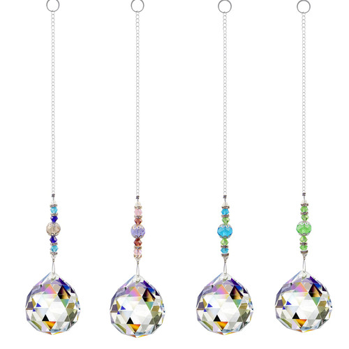 4 Pcs Crystal Suncatchers, Clear 30mm Crystal Ball Prism Pendants, Window Crystal Rainbow Maker Ornament Sun Catcher, Hanging Crystals for Windows Garden Suncatcher Office Home Decor