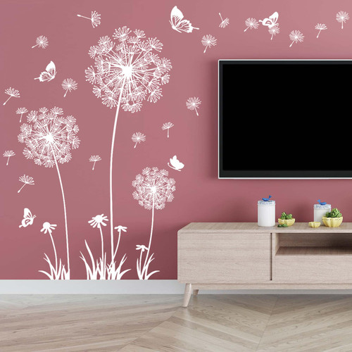 White Dandelion Wall Decals Flower Wall Stickers Butterflies Flying Wall Art Decor for Living Room Bedroom Sofa TV Wall Decor (White Dandelion) White Dandelion Wall Decals Flower Wall Stickers Butterflies Flying Wall Art Decor for Living Room Bedroom Sofa TV Wall Decor (White Dandelion)