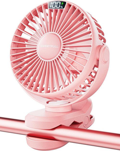 Portable Clip on Fan - Battery Operated Stroller Fan, 4000mAh Small Rechargeable Fan with LED Display, 4 Speeds, Mini Personal Cooling Desk Fan for Golf Cart Travel Camping Gym (Pink) Portable Clip on Fan - Battery Operated Stroller Fan, 4000mAh Small Rechargeable Fan with LED Display, 4 Speeds, Mini Personal Cooling Desk Fan for Golf Cart Travel Camping Gym (Pink)