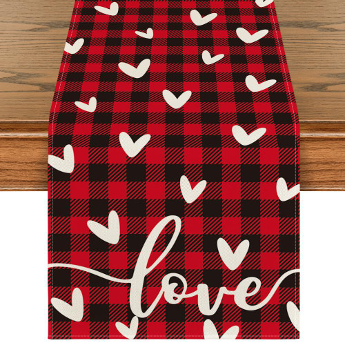 Red Black Buffalo Plaid Love Valentine's Day Table Runner, Seasonal Anniversary Kitchen Dining Table Decoration for Home Party Decor 13x72 Inch Red Black Buffalo Plaid Love Valentine's Day Table Runner, Seasonal Anniversary Kitchen Dining Table Decoration for Home Party Decor 13x72 Inch