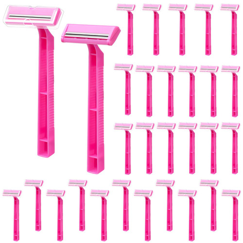 30 Count Disposable Razors, Twin Blade Shaving Razor Pink Stainless Steel Blade Bulk for Men Women Camping Traveling Home