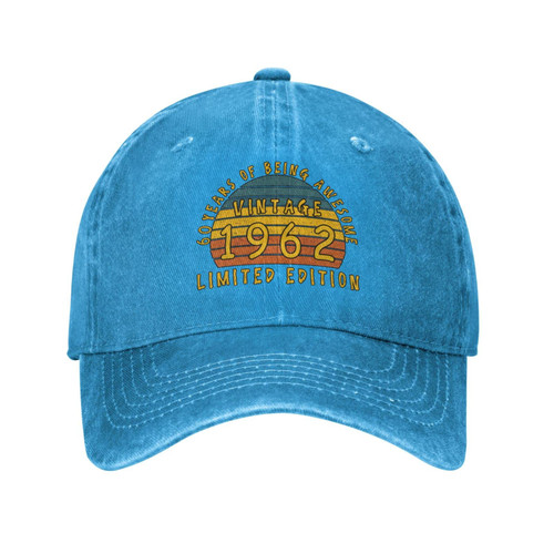 Vintage 1962 60th Birthday Unisex Baseball Cap Cotton Fits Men Women Washed Denim Adjustable Dad Hat