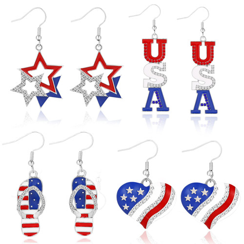 American Flag Earrings 4th of July Earrings for Women Alloy Heart Star Flag Dangle Drop Earrings for Independence Day Patriotic Earrings Fashion Jewelry Gift(4 Pairs) American Flag Earrings 4th of July Earrings for Women Alloy Heart Star Flag Dangle Drop Earrings for Independence Day Patriotic Earrings Fashion Jewelry Gift(4 Pairs)