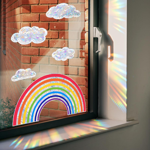 Rainbow Window Clings Cloud Window Decals Static Cling Prismatic Non Adhesive Vinyl Sun Catcher Sticker Anti Collision for Bird Strikes