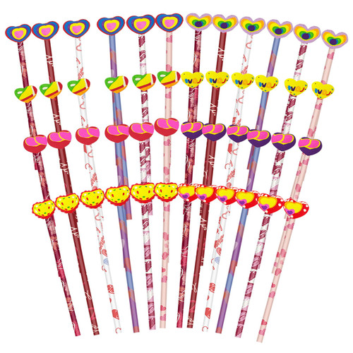 48 Pieces Valentine's Day Pencils Valentines Pencils with Eraser Assortment Valentine's Day Stationery Pencil for Valentine's Party Favors, 6 Style(48)