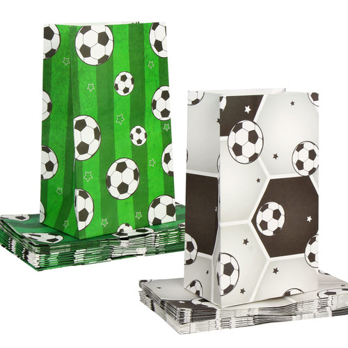 30 PCS Paper Soccer Party Favor Bags, Reusable Candy Goodie Treat Bags Soccer Print Gift Bags Football Snack Bags for Soccer Themed Birthday Party Supplies Kids Soccer Party Favors