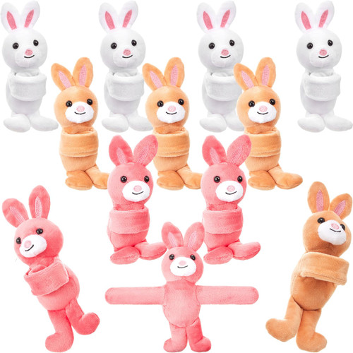6 Pcs Rabbit Animal Slap Bracelet Plush Animals Slap Band Bunny Wrist Snap Bracelet Stuffed Animals for Birthday Themed Party Supply Favor Gifts, 3 Styles